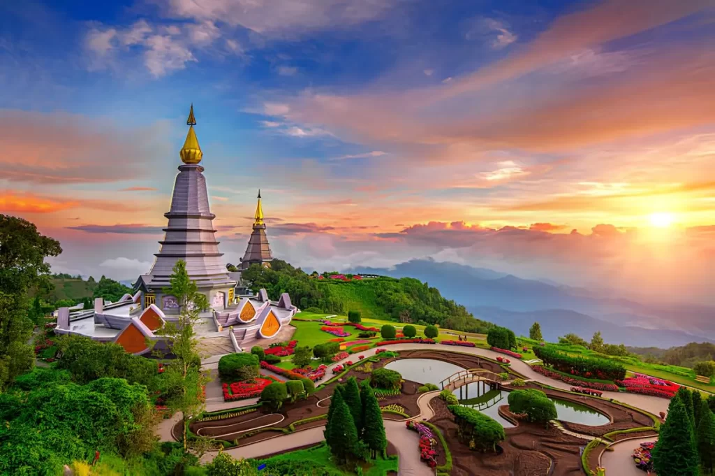 Pagoda vid Doi Inthanon, hur högt är Thailands högsta berg?